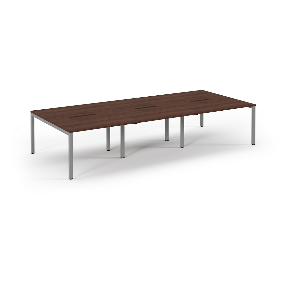 Picture of Connex Scalloped 3600 x 1600 x 725mm Back to Back Desk ( 6 x 1200mm ) - Silver Frame / Walnut Top