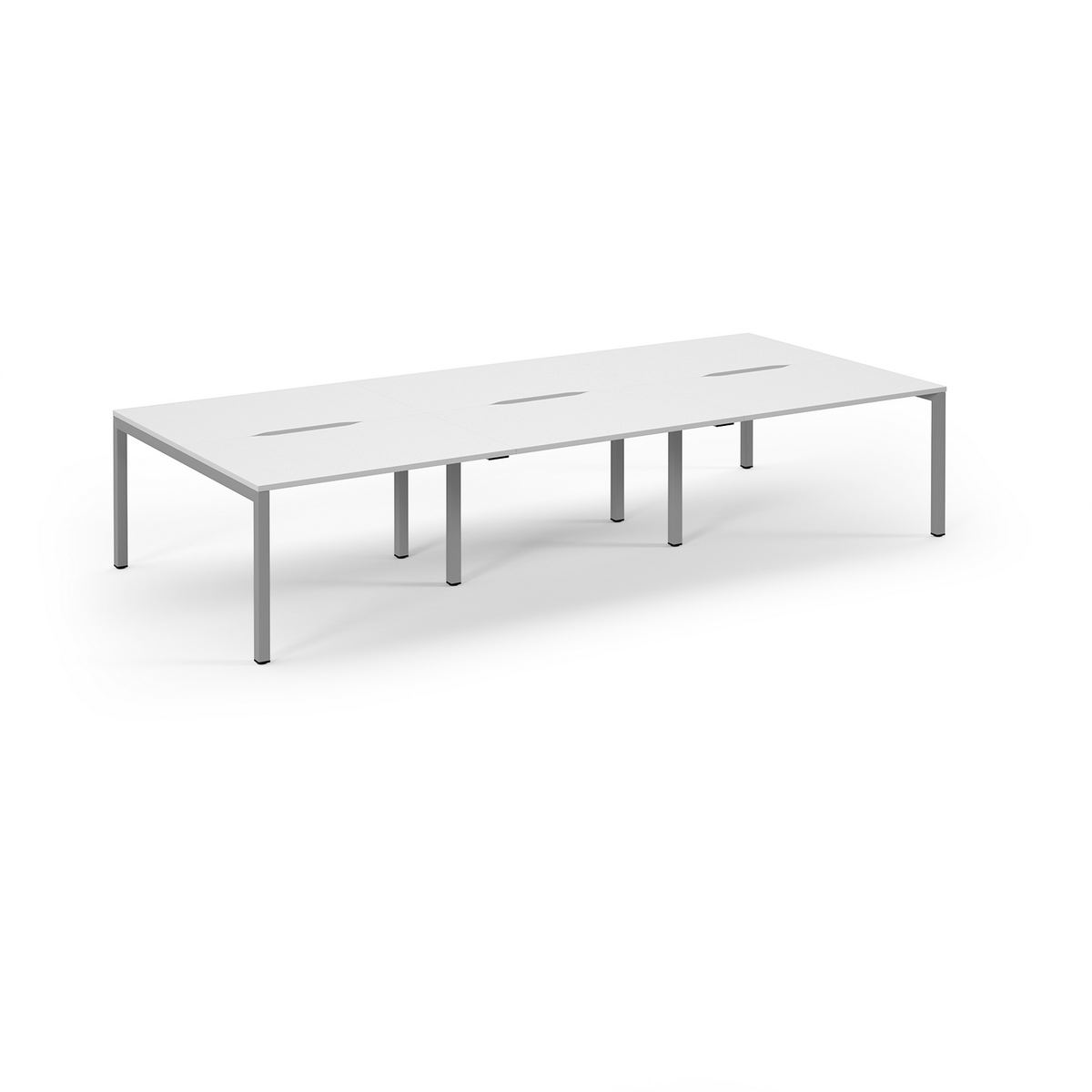 Picture of Connex Scalloped 3600 x 1600 x 725mm Back to Back Desk ( 6 x 1200mm ) - Silver Frame / White Top