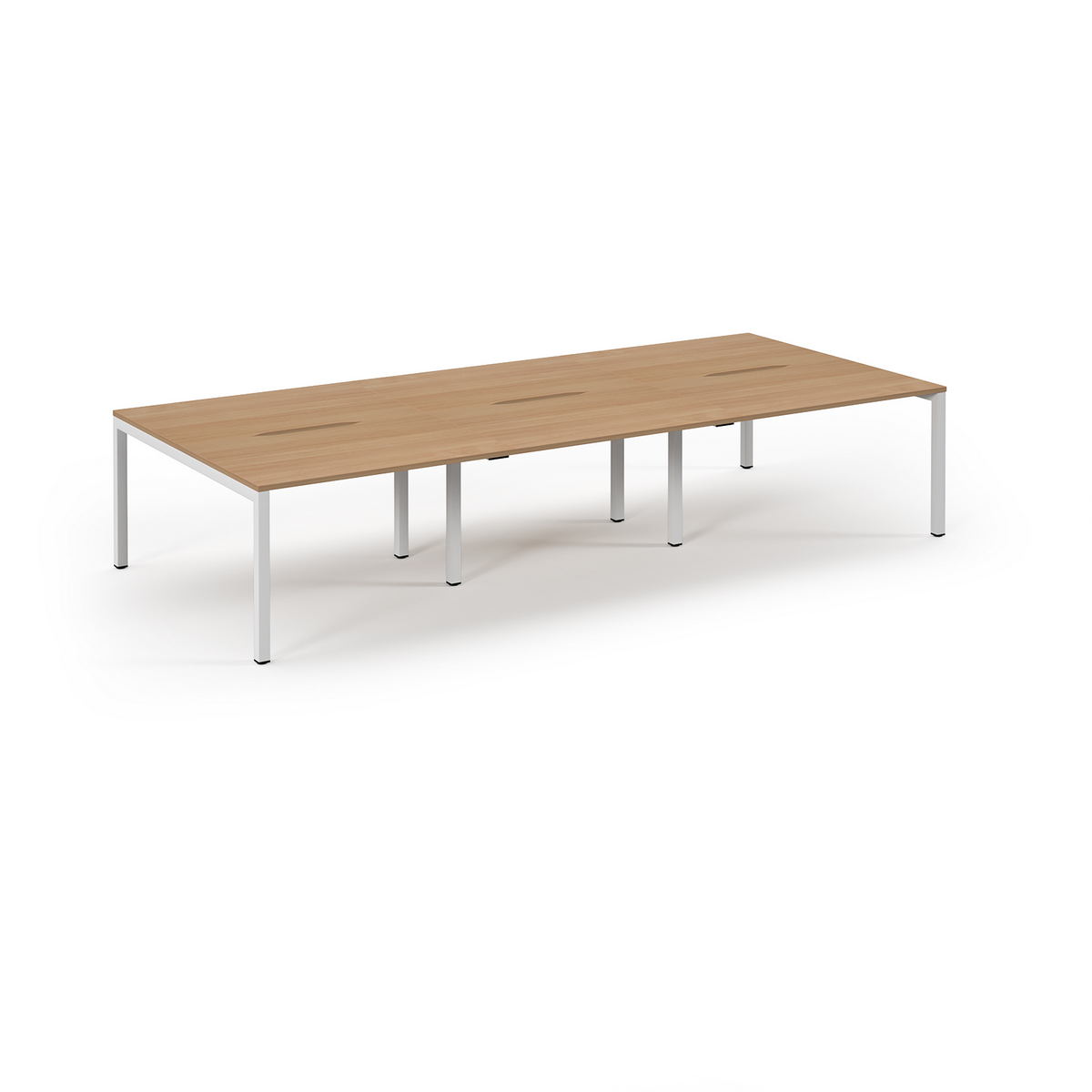 Picture of Connex Scalloped 3600 x 1600 x 725mm Back to Back Desk ( 6 x 1200mm ) - White Frame / Beech Top