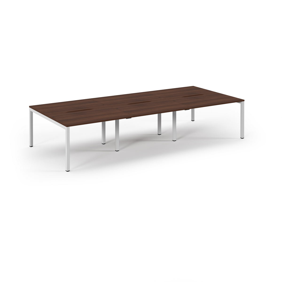 Picture of Connex Scalloped 3600 x 1600 x 725mm Back to Back Desk ( 6 x 1200mm ) - White Frame / Walnut Top