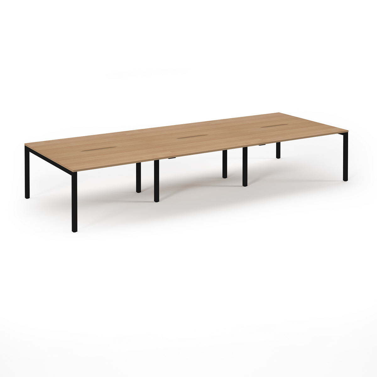 Picture of Connex Scalloped 4200 x 1600 x 725mm Back to Back Desk ( 6 x 1400mm ) - Black Frame / Beech Top