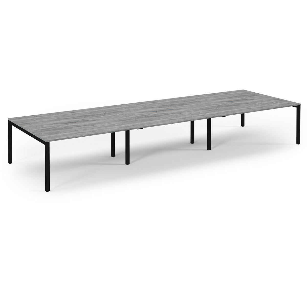 Picture of Connex Scalloped 4800 x 1600 x 725mm Back to Back Desk ( 6 x 1600mm ) - Black Frame / grey Oak Top