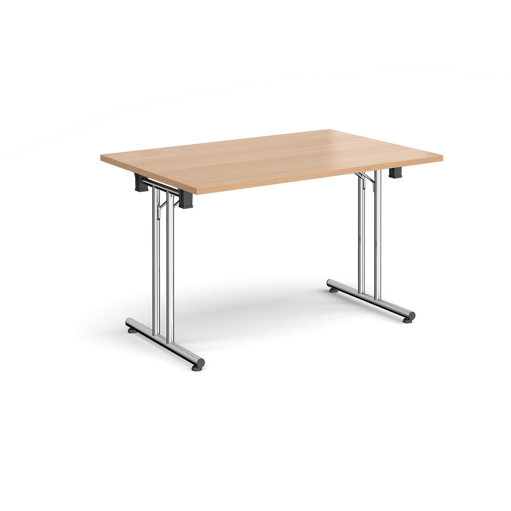 Picture of Rectangular folding leg table with chrome legs and straight foot rails 1200mm x 800mm - beech
