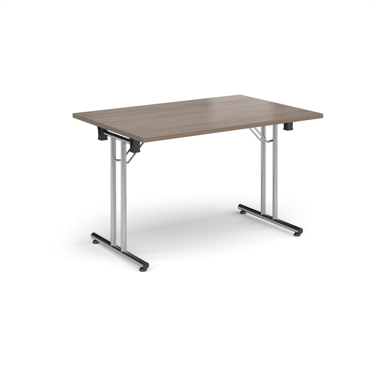 Picture of Rectangular folding leg table with chrome legs and straight foot rails 1200mm x 800mm - Barcelona Walnut