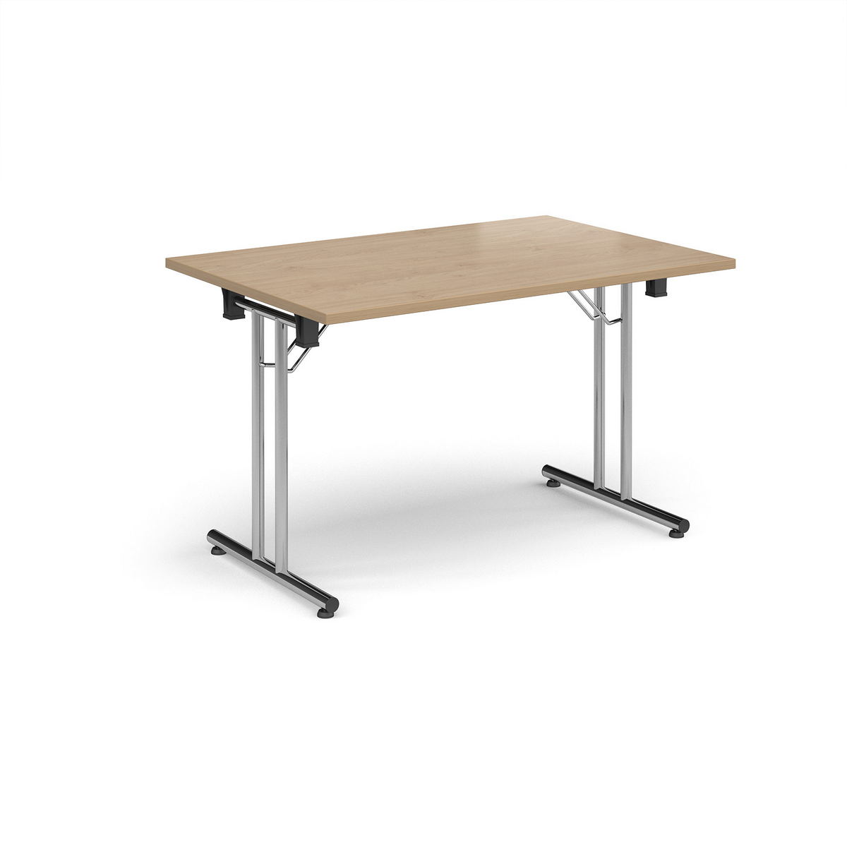 Picture of Rectangular folding leg table with chrome legs and straight foot rails 1200mm x 800mm - Kendal Oak