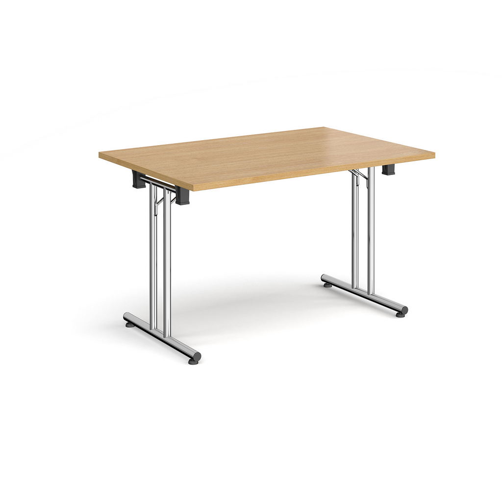 Picture of Rectangular folding leg table with chrome legs and straight foot rails 1200mm x 800mm - oak