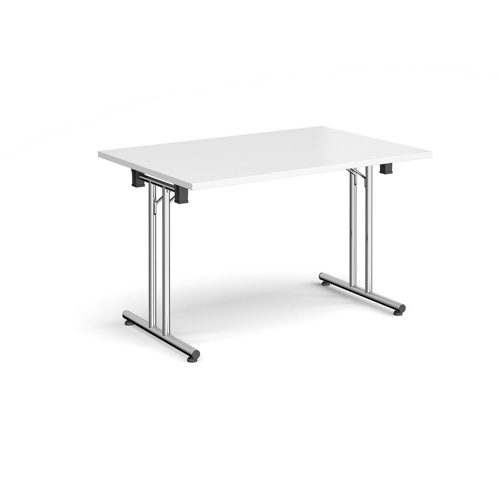 Picture of Rectangular folding leg table with chrome legs and straight foot rails 1200mm x 800mm - white