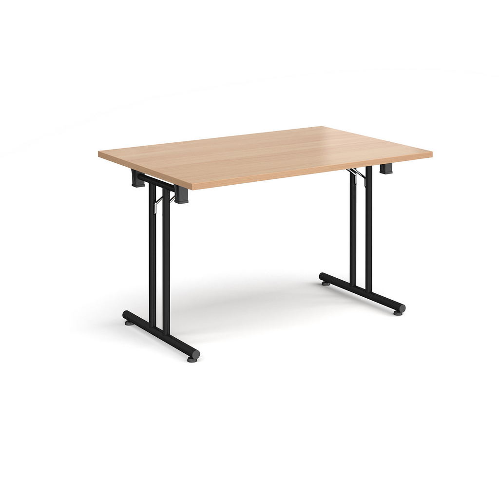 Picture of Rectangular folding leg table with black legs and straight foot rails 1200mm x 800mm - beech
