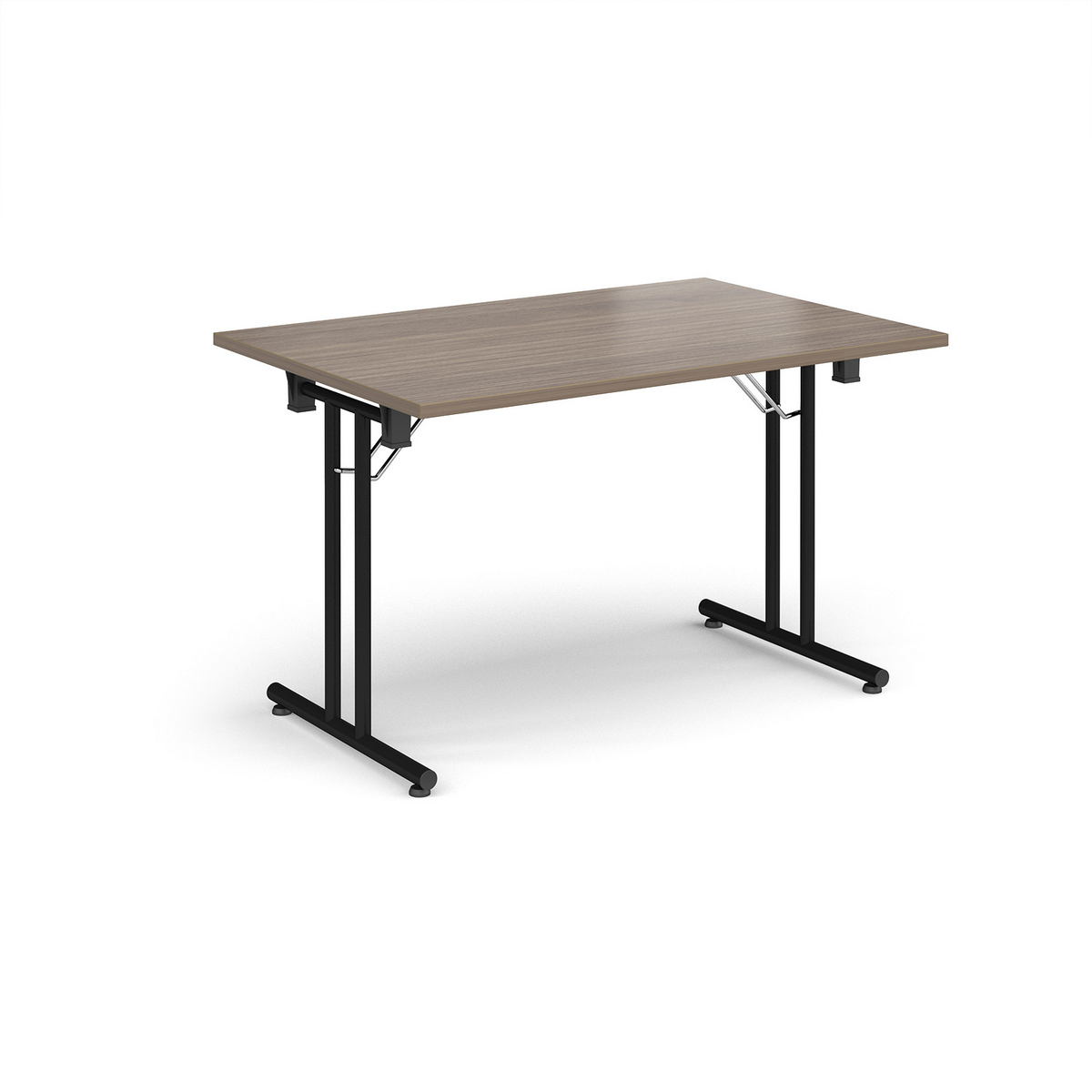 Picture of Rectangular folding leg table with black legs and straight foot rails 1200mm x 800mm - Barcelona Walnut