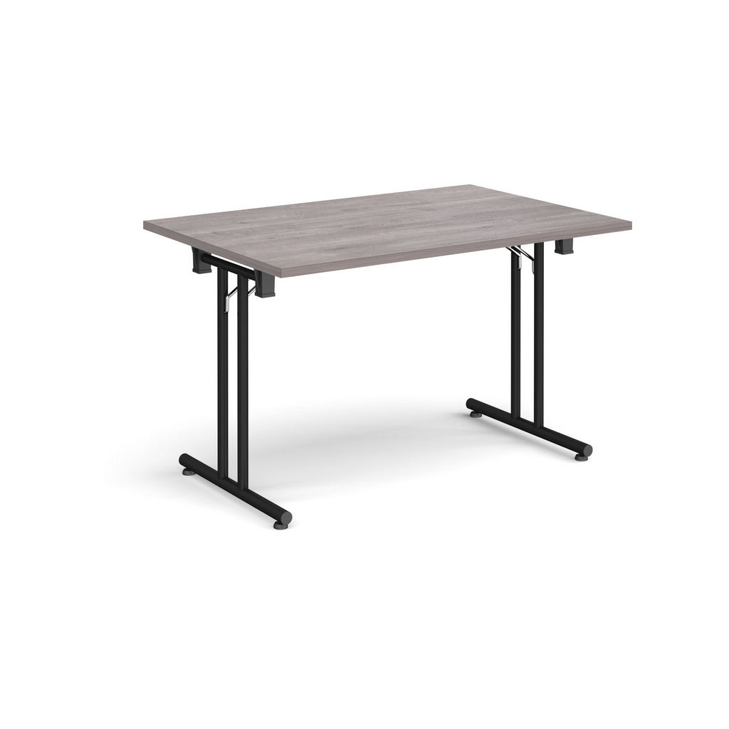Picture of Rectangular folding leg table with black legs and straight foot rails 1200mm x 800mm - grey oak
