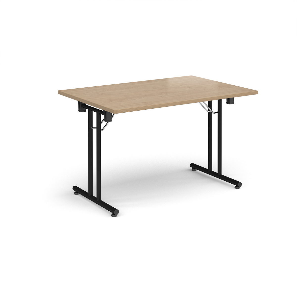 Picture of Rectangular folding leg table with black legs and straight foot rails 1200mm x 800mm - Kendal Oak