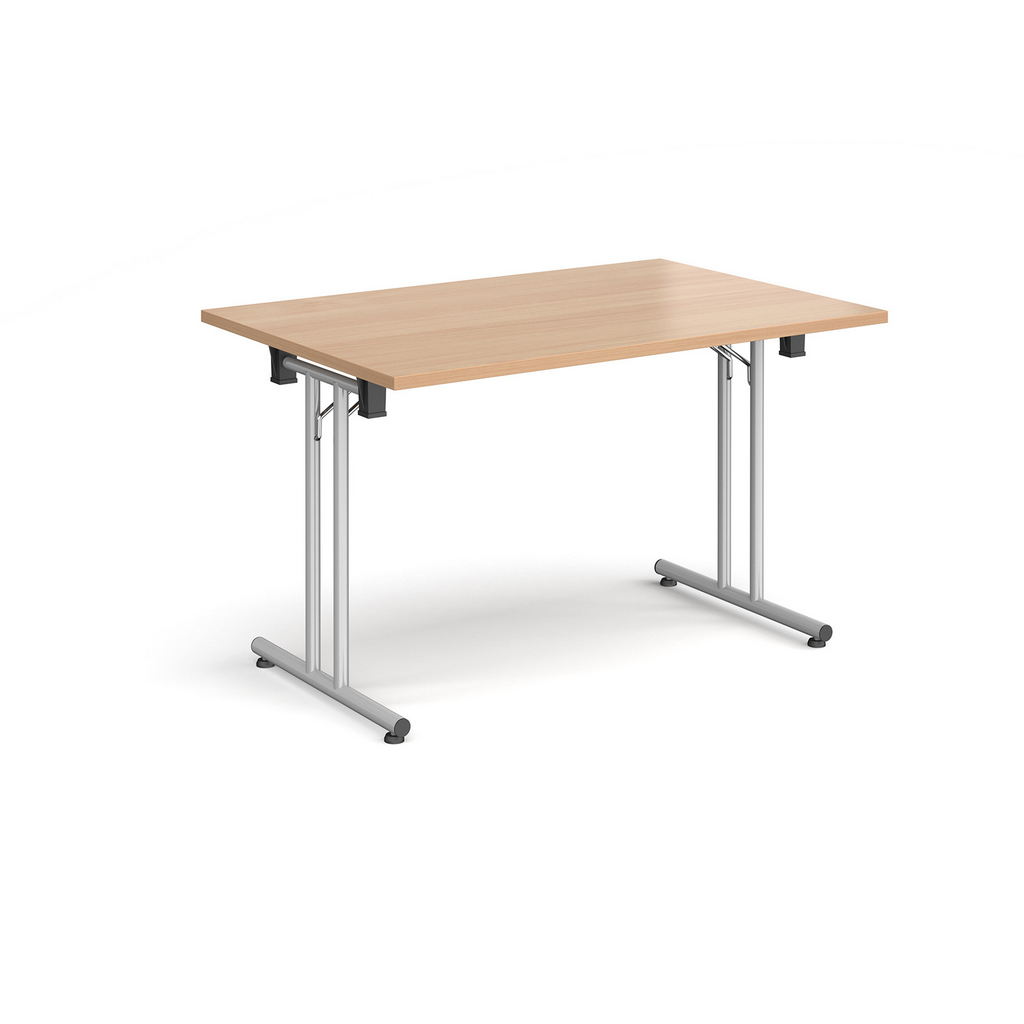 Picture of Rectangular folding leg table with silver legs and straight foot rails 1200mm x 800mm - beech