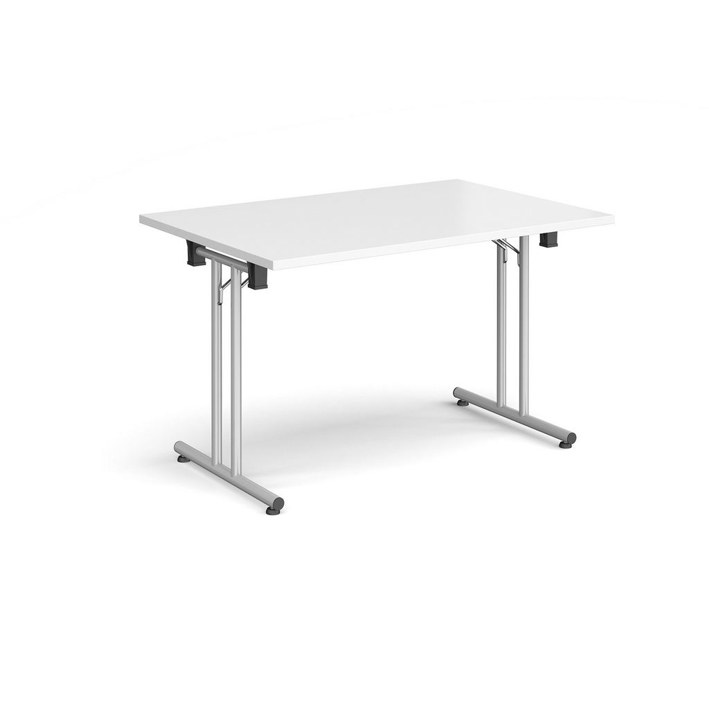 Picture of Rectangular folding leg table with silver legs and straight foot rails 1200mm x 800mm - white