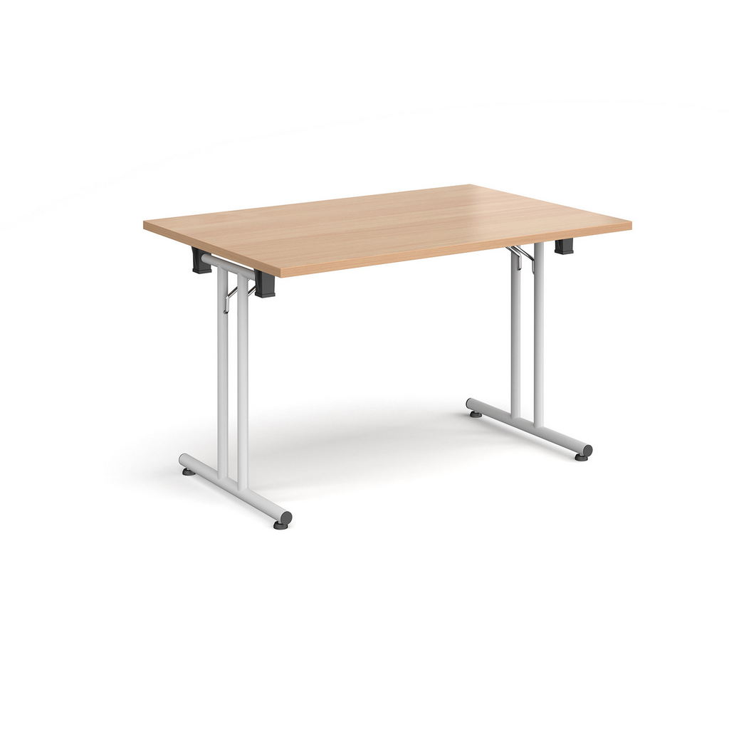 Picture of Rectangular folding leg table with white legs and straight foot rails 1200mm x 800mm - beech