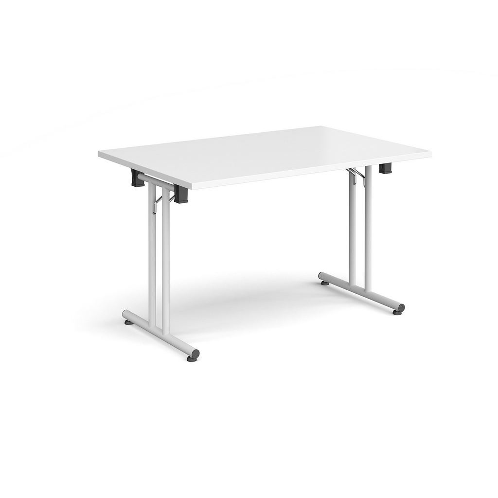 Picture of Rectangular folding leg table with white legs and straight foot rails 1200mm x 800mm - white