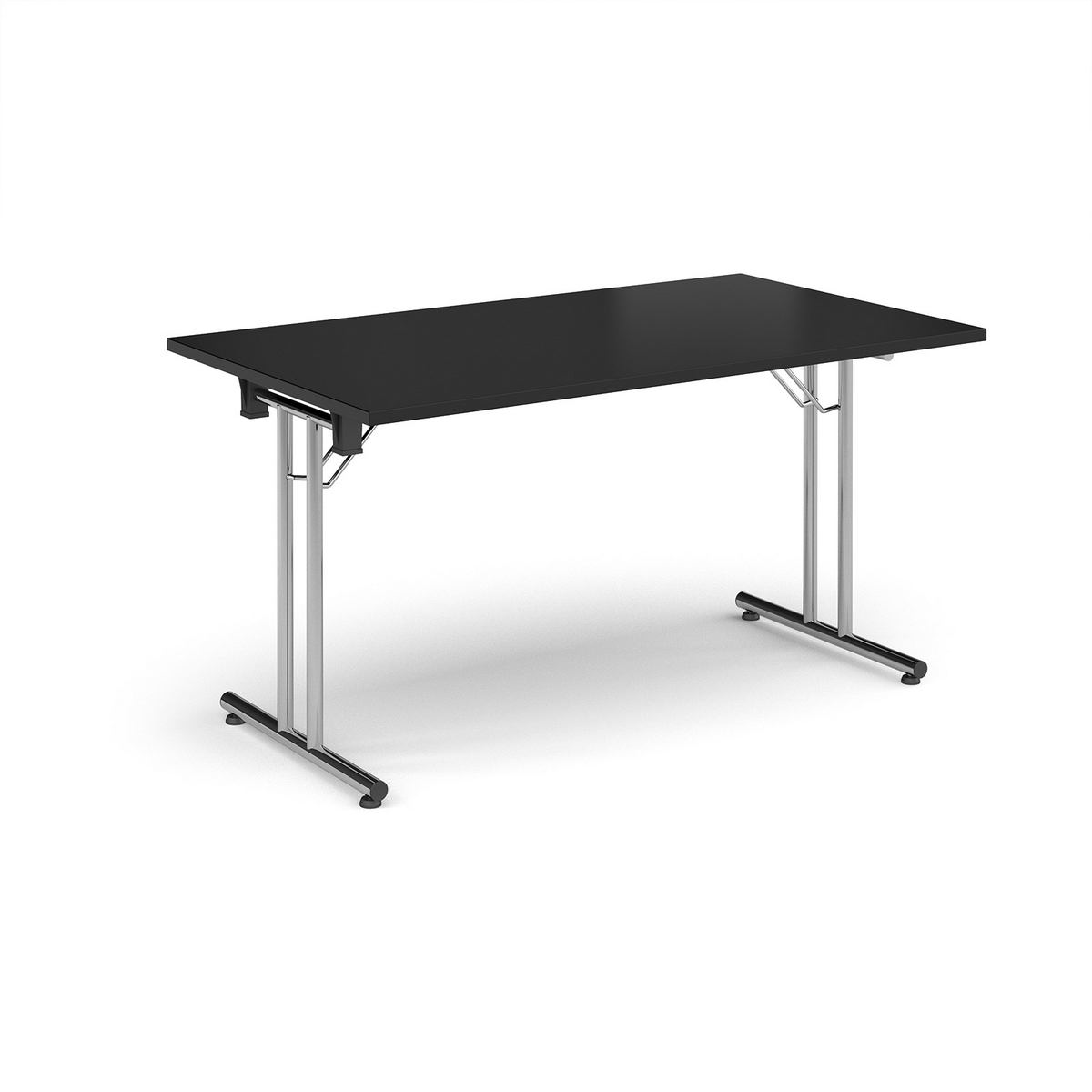 Picture of Rectangular folding leg table with chrome legs and straight foot rails 1400mm x 800mm - Black