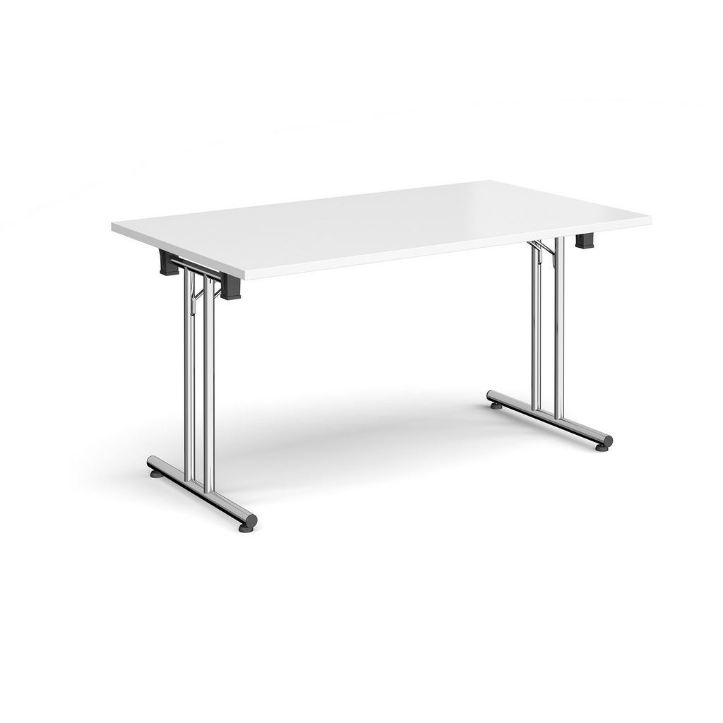 Picture of Rectangular folding leg table with chrome legs and straight foot rails 1400mm x 800mm - white
