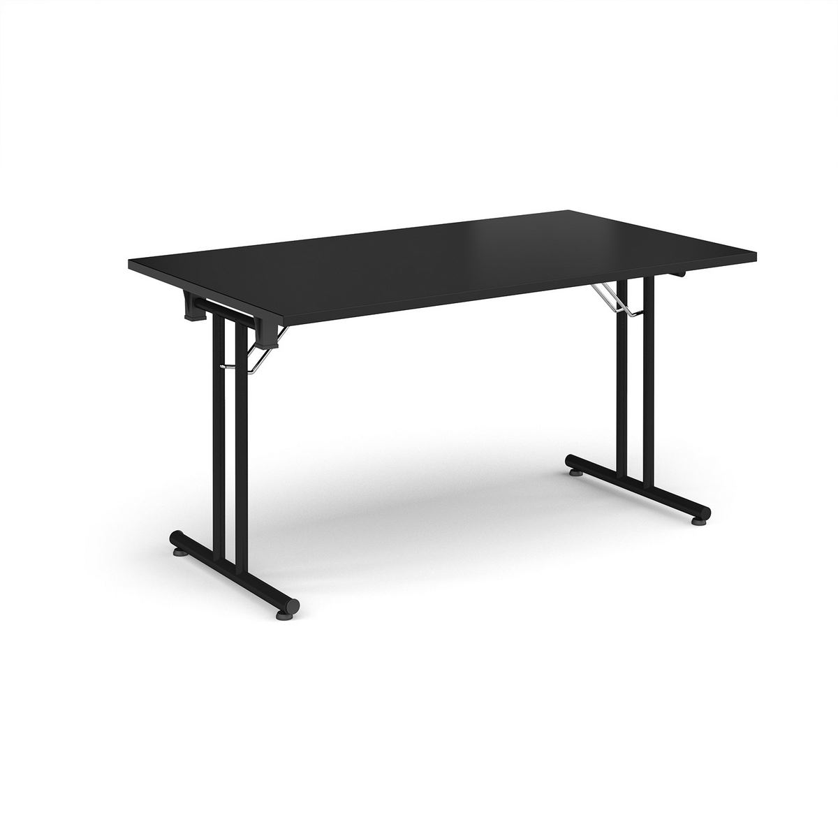 Picture of Rectangular folding leg table with black legs and straight foot rails 1400mm x 800mm - Black