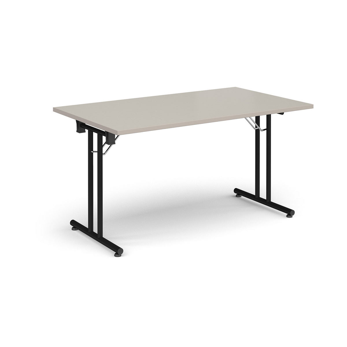 Picture of Rectangular folding leg table with black legs and straight foot rails 1400mm x 800mm - Light Grey