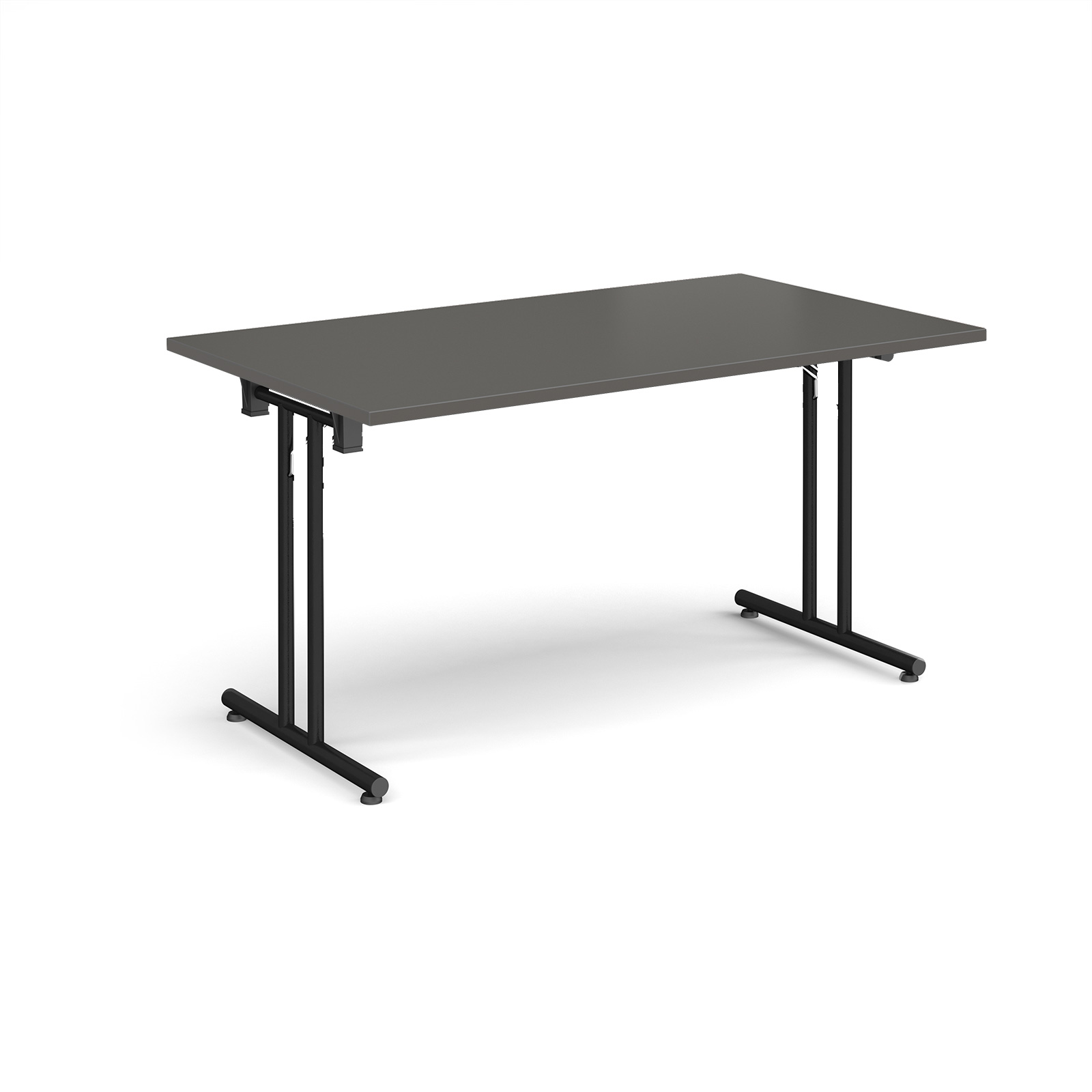 Picture of Rectangular folding leg table with black legs and straight foot rails 1400mm x 800mm - Onyx Grey
