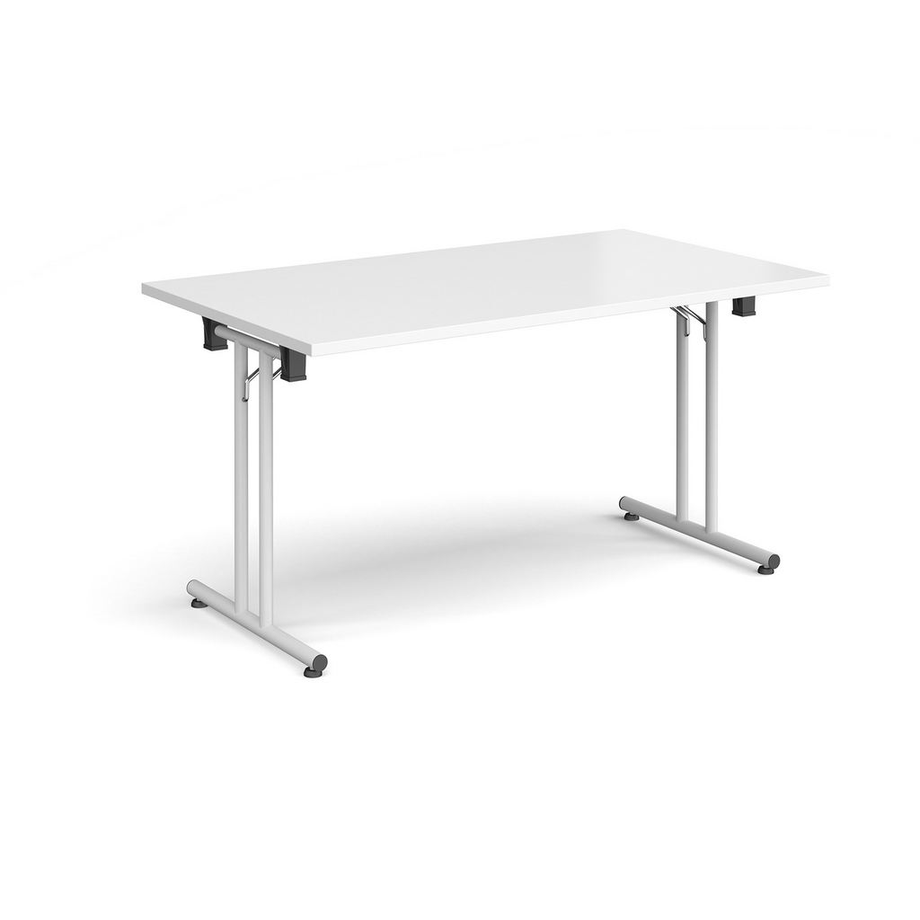 Picture of Rectangular folding leg table with white legs and straight foot rails 1400mm x 800mm - white