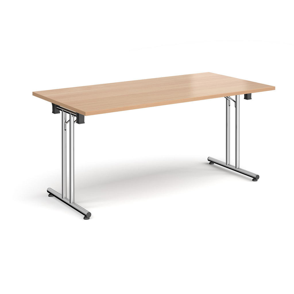 Picture of Rectangular folding leg table with chrome legs and straight foot rails 1600mm x 800mm - beech