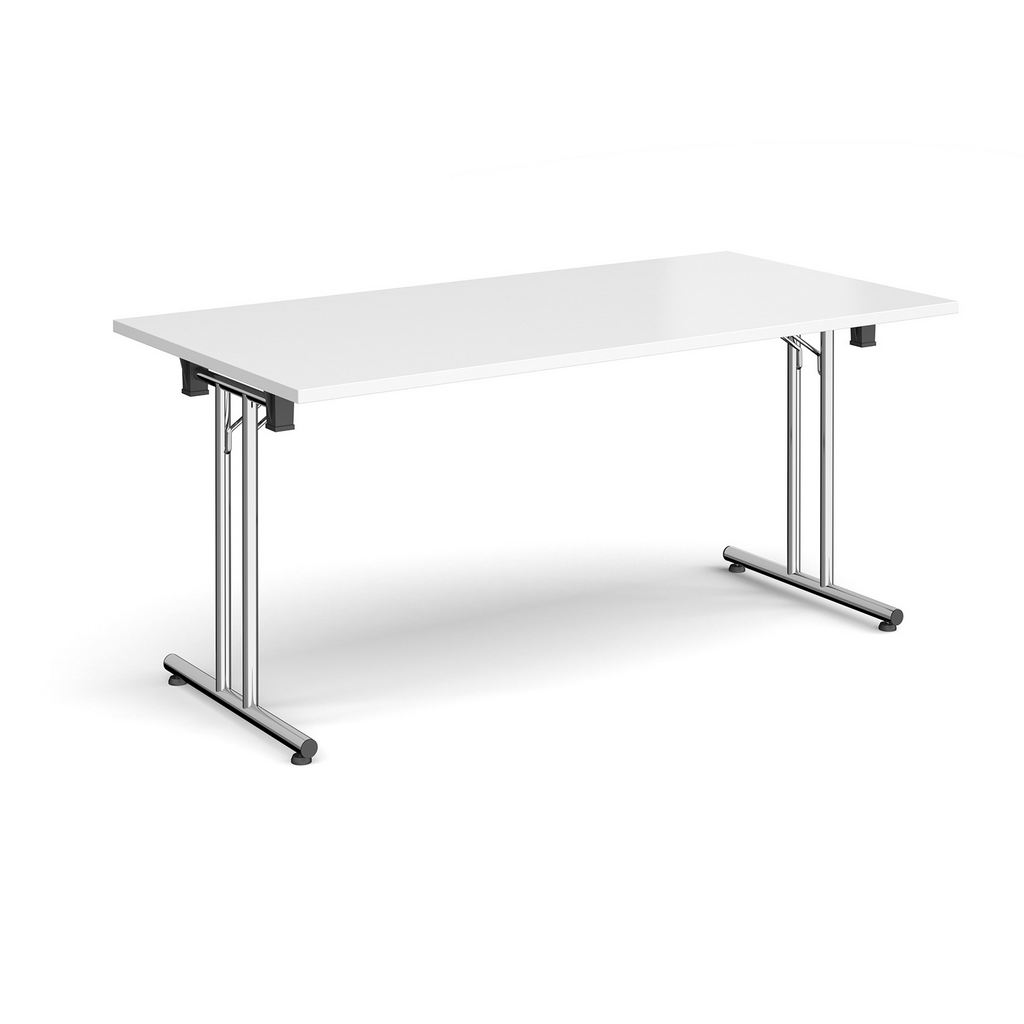 Picture of Rectangular folding leg table with chrome legs and straight foot rails 1600mm x 800mm - white