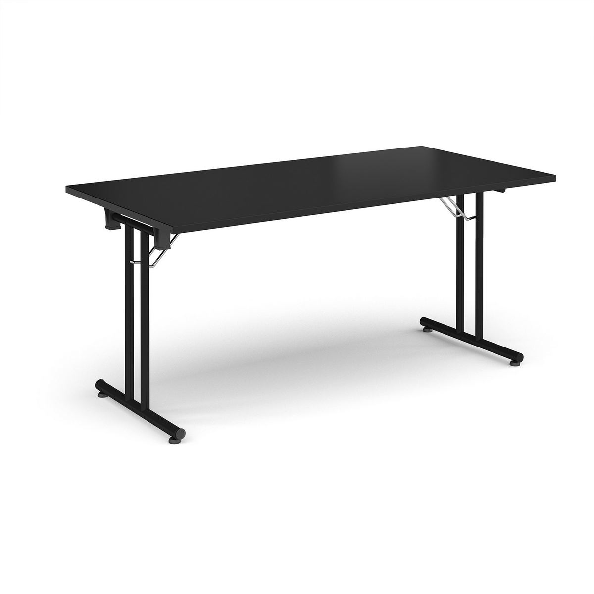 Picture of Rectangular folding leg table with black legs and straight foot rails 1600mm x 800mm - Black
