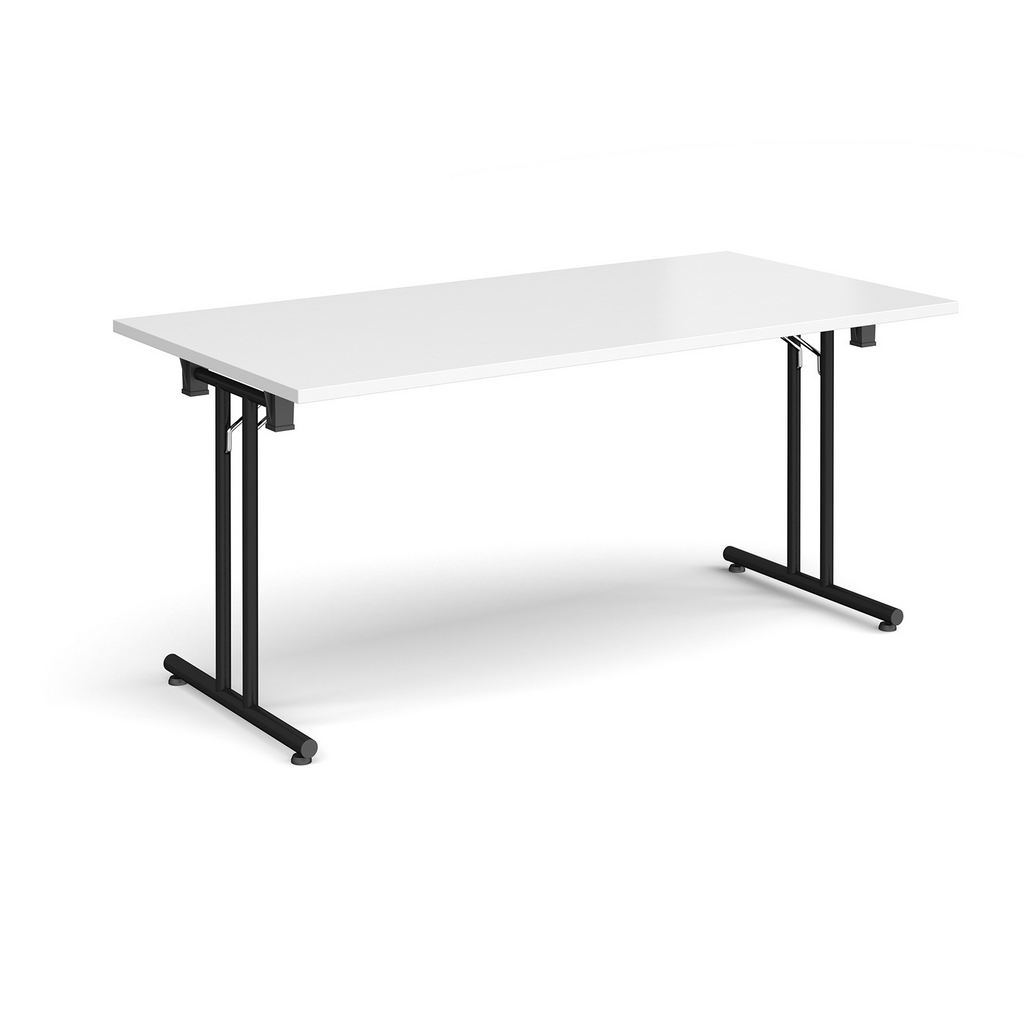 Picture of Rectangular folding leg table with black legs and straight foot rails 1600mm x 800mm - white