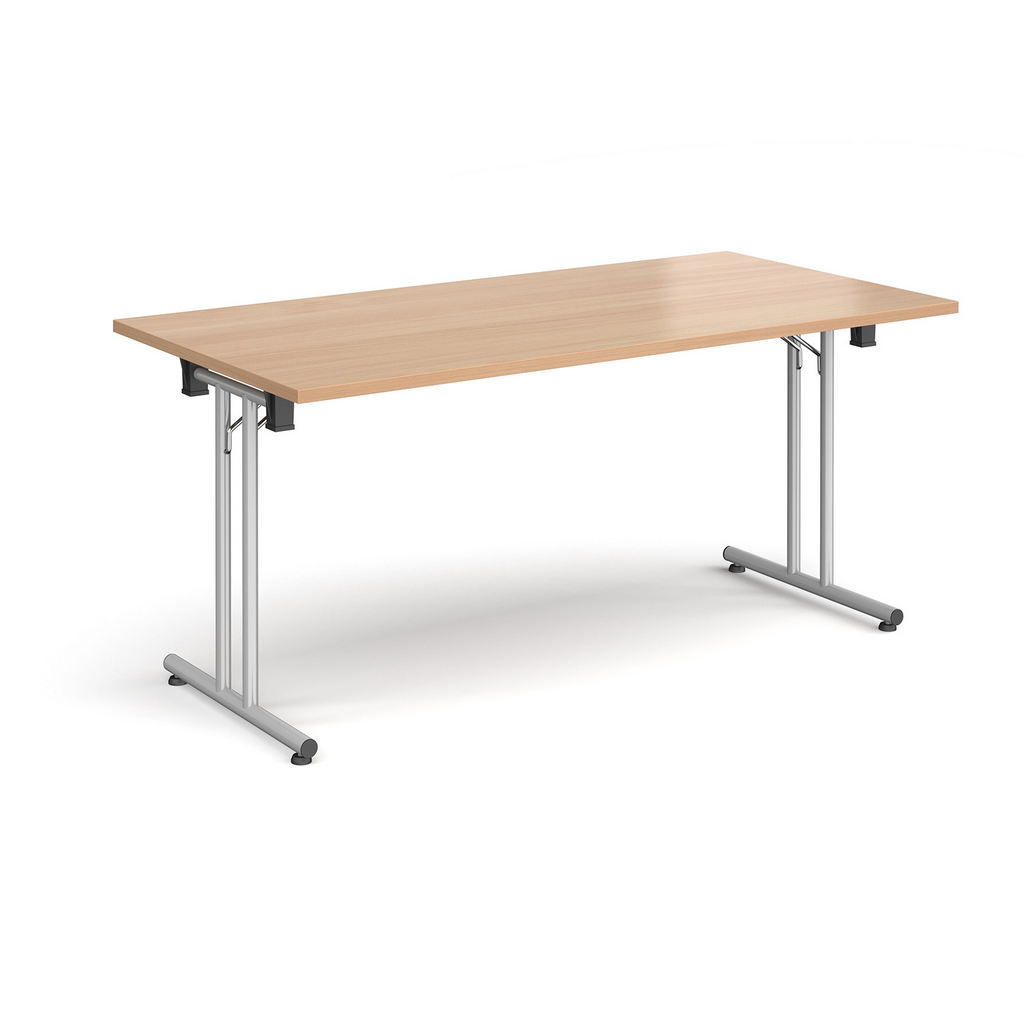 Picture of Rectangular folding leg table with silver legs and straight foot rails 1600mm x 800mm - beech