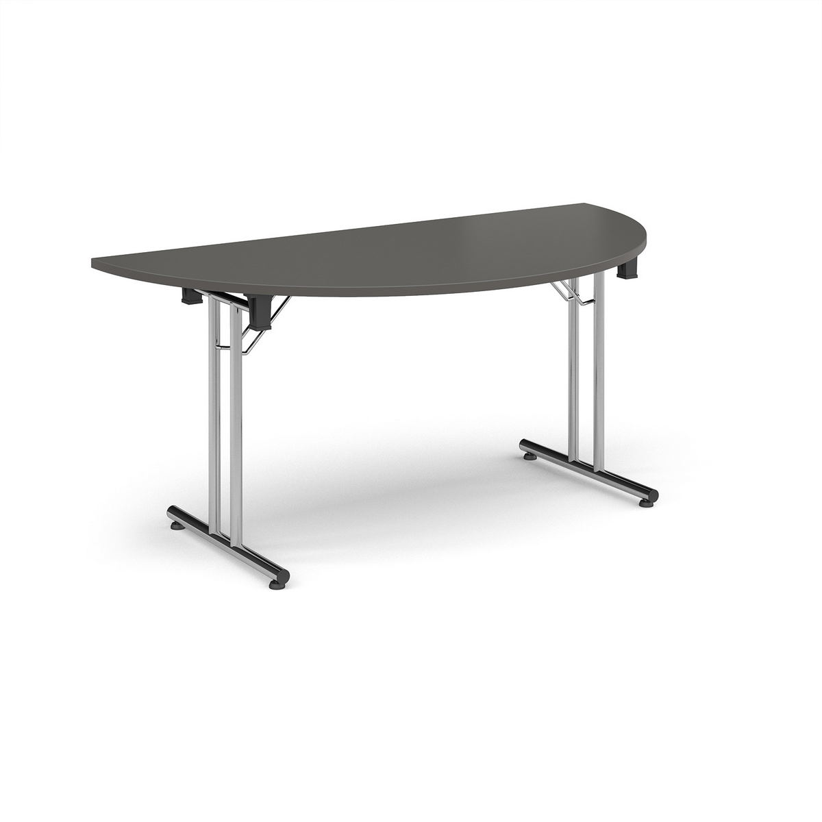 Picture of Semi circular folding leg table with chrome legs and straight foot rails 1600mm x 800mm - Onyx Grey