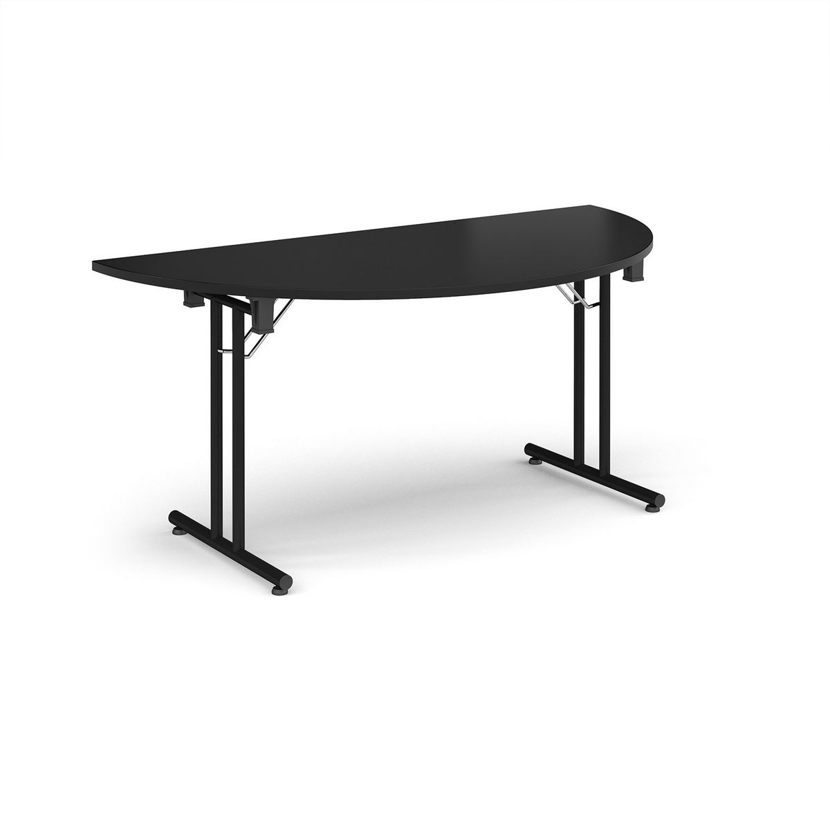 Picture of Semi circular folding leg table with black legs and straight foot rails 1600mm x 800mm - Black