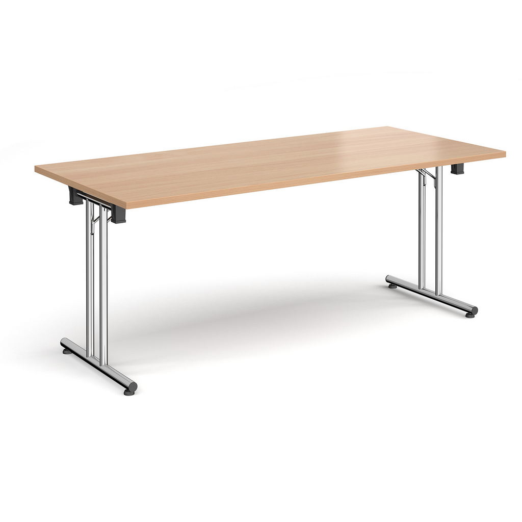 Picture of Rectangular folding leg table with chrome legs and straight foot rails 1800mm x 800mm - beech