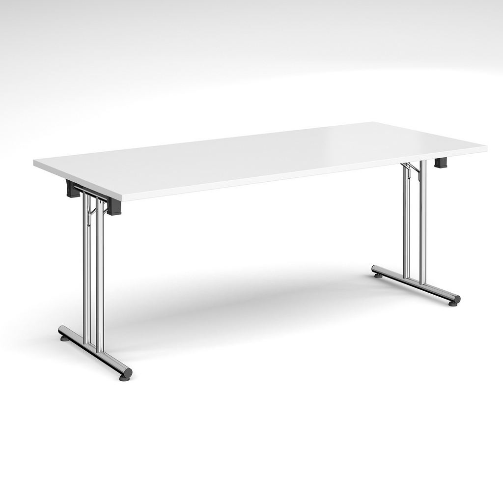 Picture of Rectangular folding leg table with chrome legs and straight foot rails 1800mm x 800mm - white