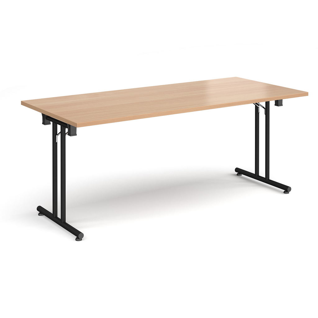 Picture of Rectangular folding leg table with black legs and straight foot rails 1800mm x 800mm - beech