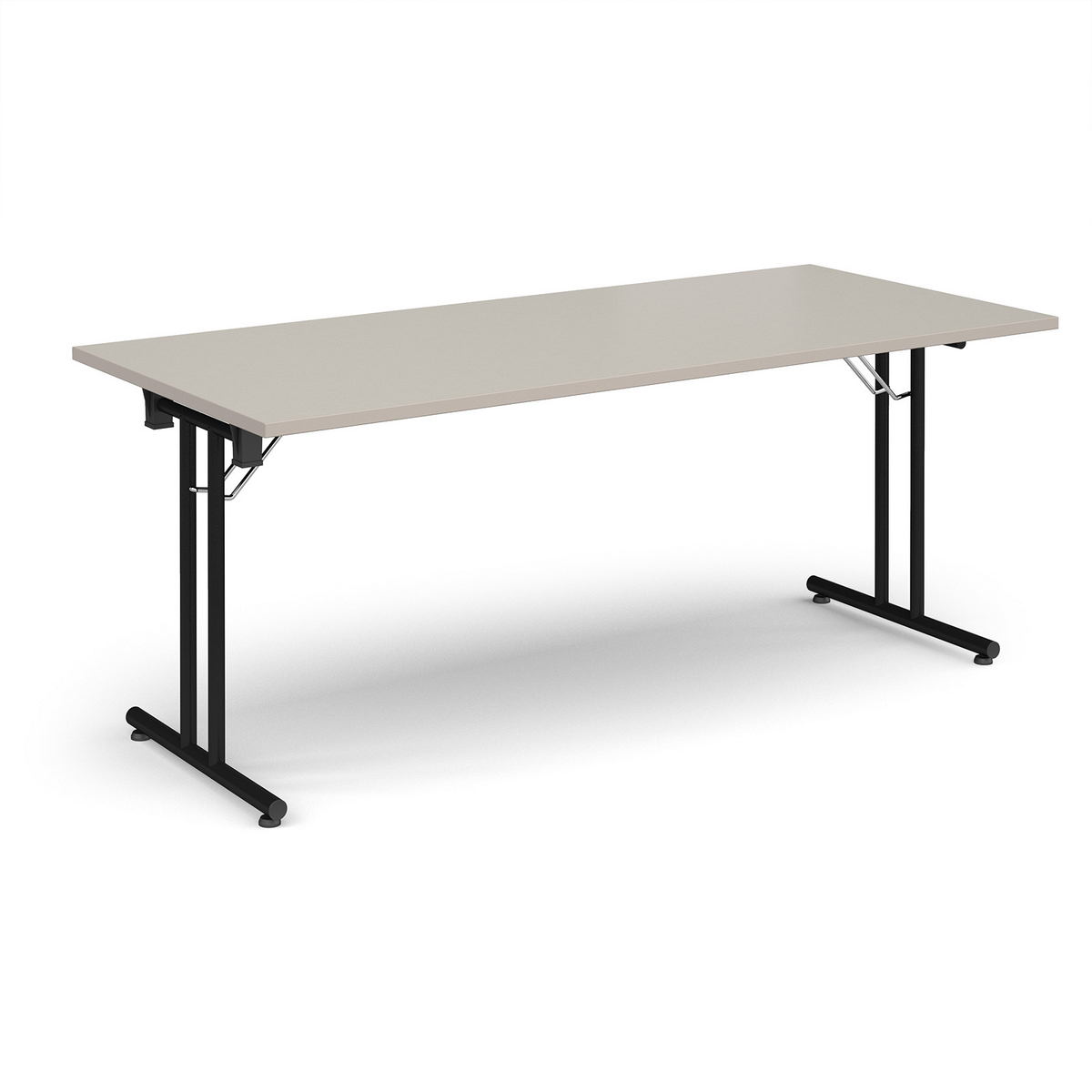 Picture of Rectangular folding leg table with black legs and straight foot rails 1800mm x 800mm - Light Grey