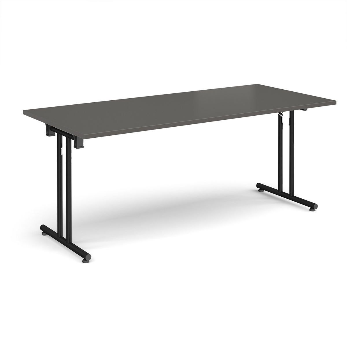 Picture of Rectangular folding leg table with black legs and straight foot rails 1800mm x 800mm - Onyx Grey