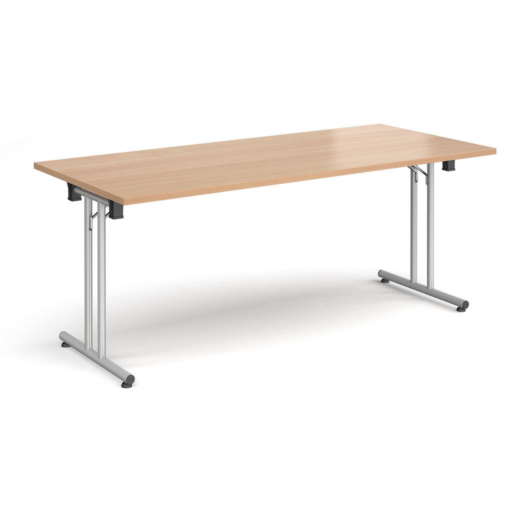 Picture of Rectangular folding leg table with silver legs and straight foot rails 1800mm x 800mm - beech