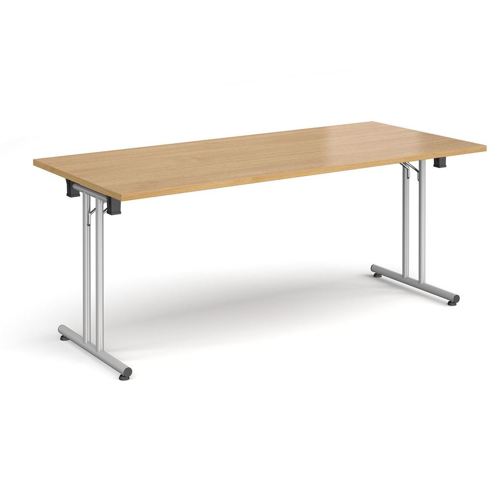 Picture of Rectangular folding leg table with silver legs and straight foot rails 1800mm x 800mm - oak