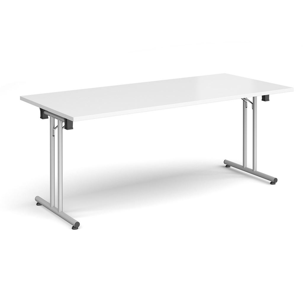 Picture of Rectangular folding leg table with silver legs and straight foot rails 1800mm x 800mm - white