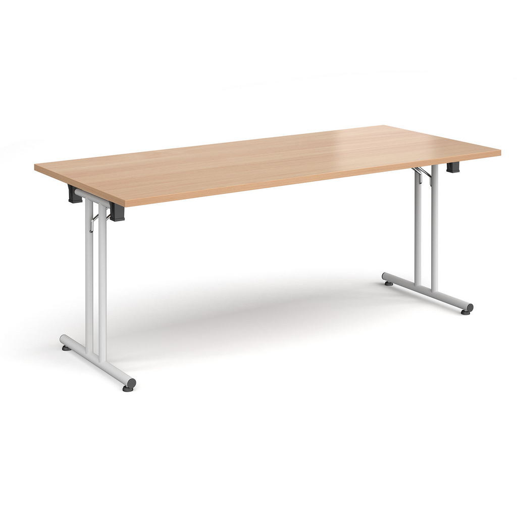 Picture of Rectangular folding leg table with white legs and straight foot rails 1800mm x 800mm - beech
