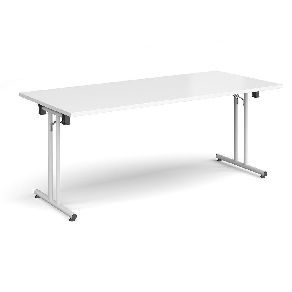 Picture of Rectangular folding leg table with white legs and straight foot rails 1800mm x 800mm - white