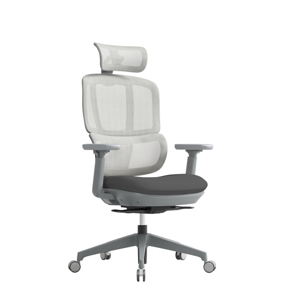Picture of Shelby grey mesh back operator chair with headrest and grey fabric seat