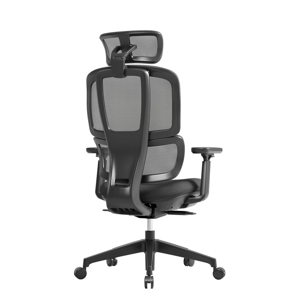 Picture of Shelby black mesh back operator chair with headrest and black fabric seat