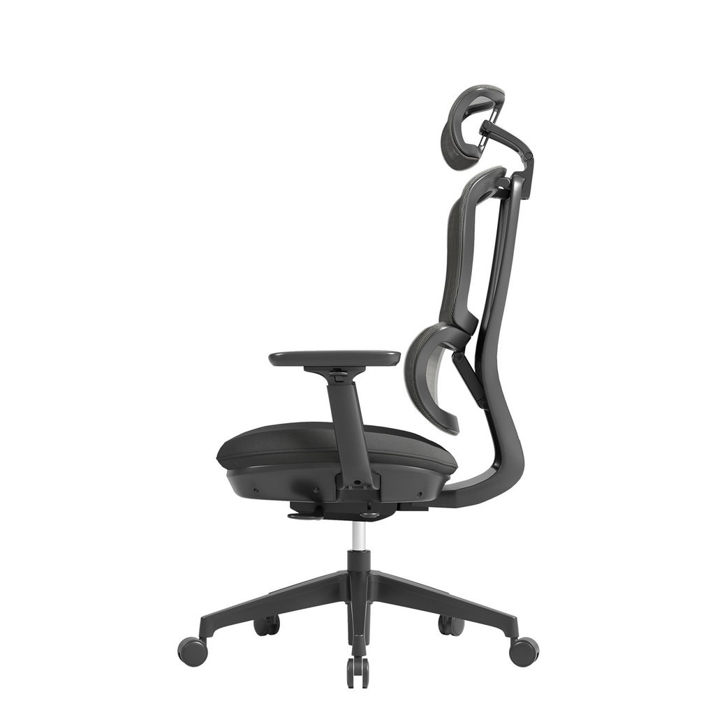 Picture of Shelby black mesh back operator chair with headrest and black fabric seat