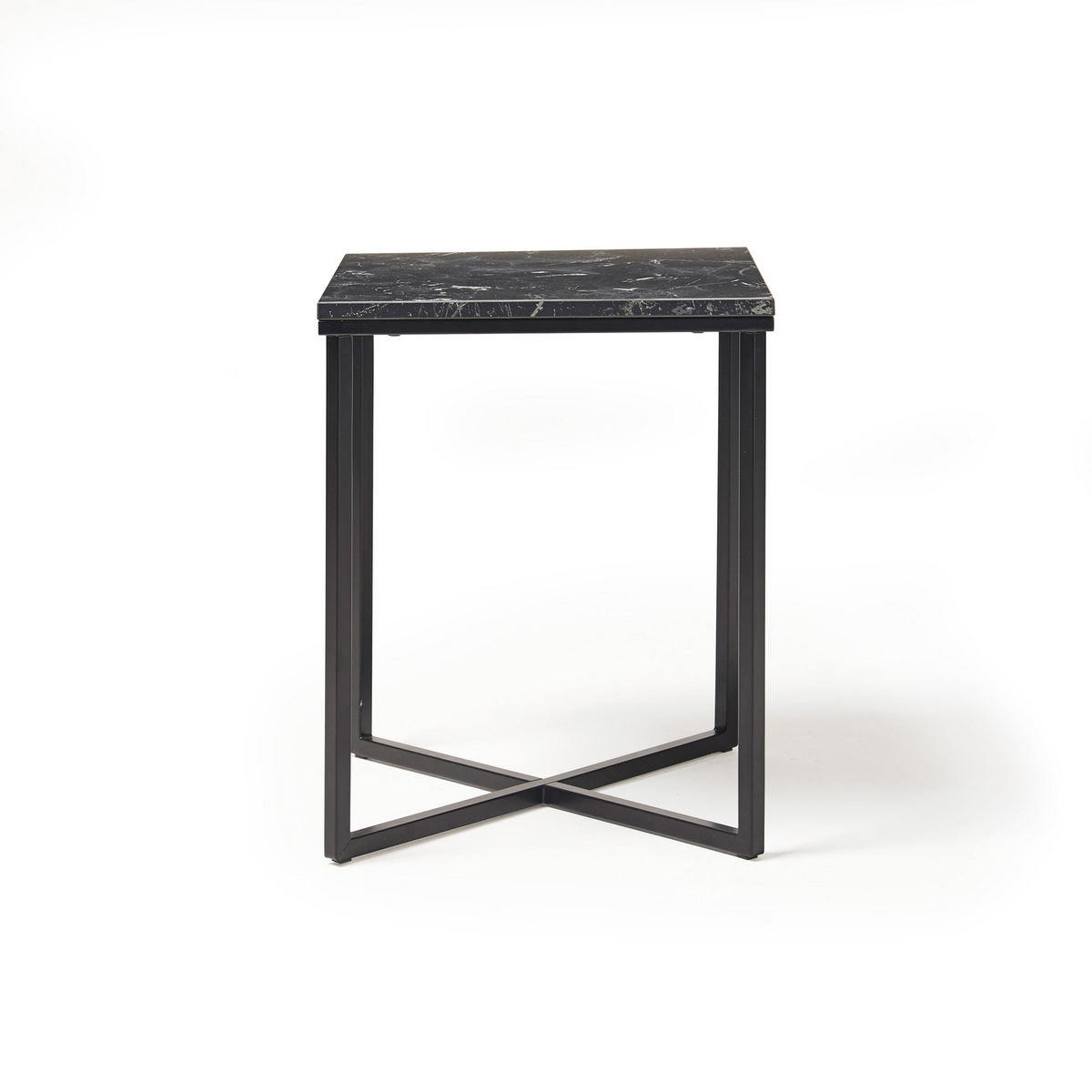 Picture of Siena square side table with a black steel frame and Lotus wood top