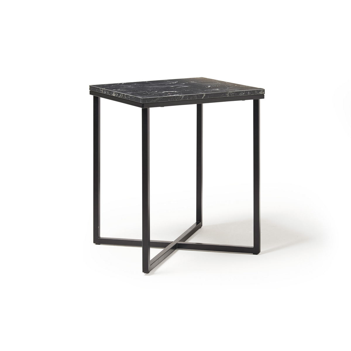 Picture of Siena square side table with a black steel frame and Lotus wood top