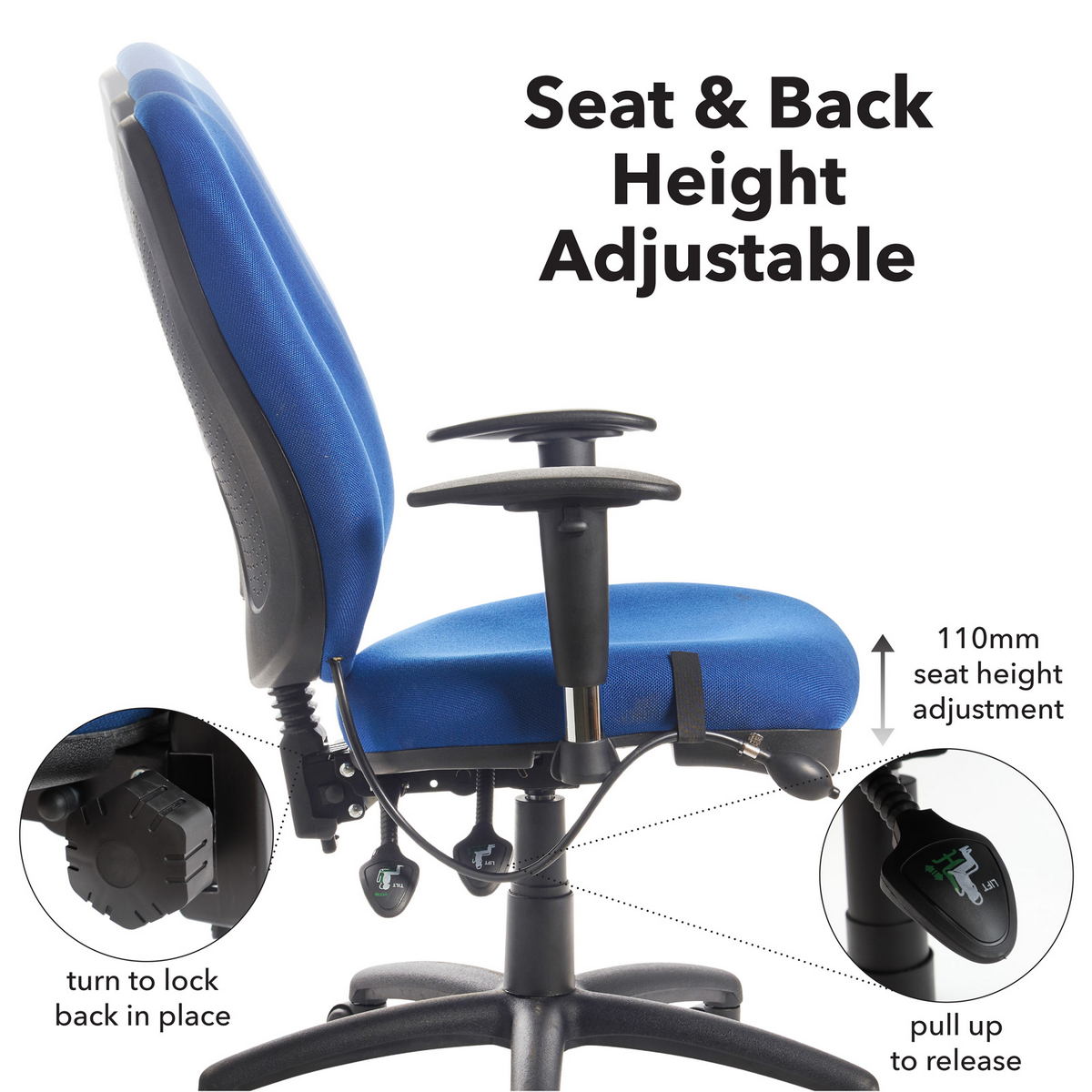 Picture of Sofia adjustable lumbar operators chair - blue