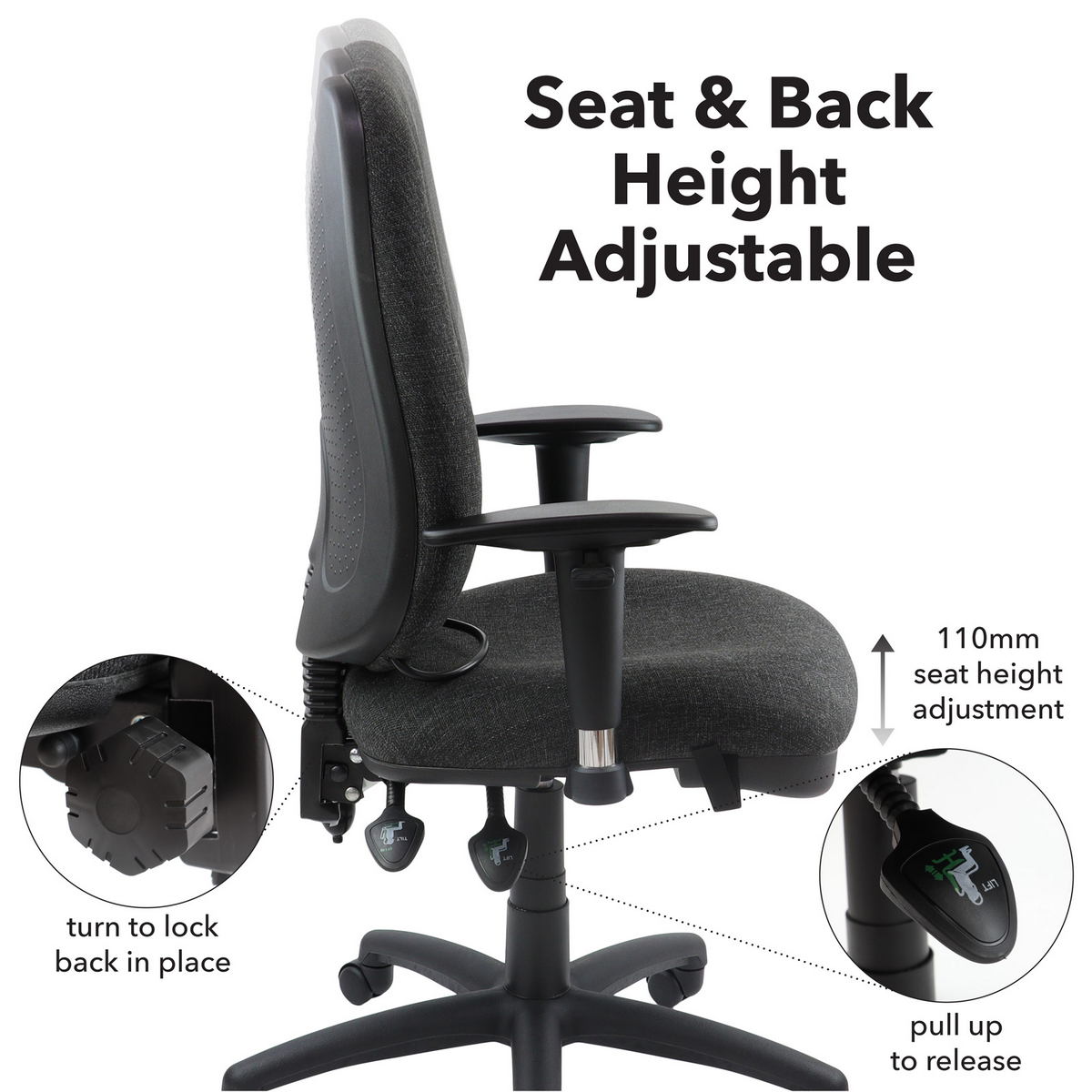 Picture of Sofia adjustable lumbar operators chair - charcoal