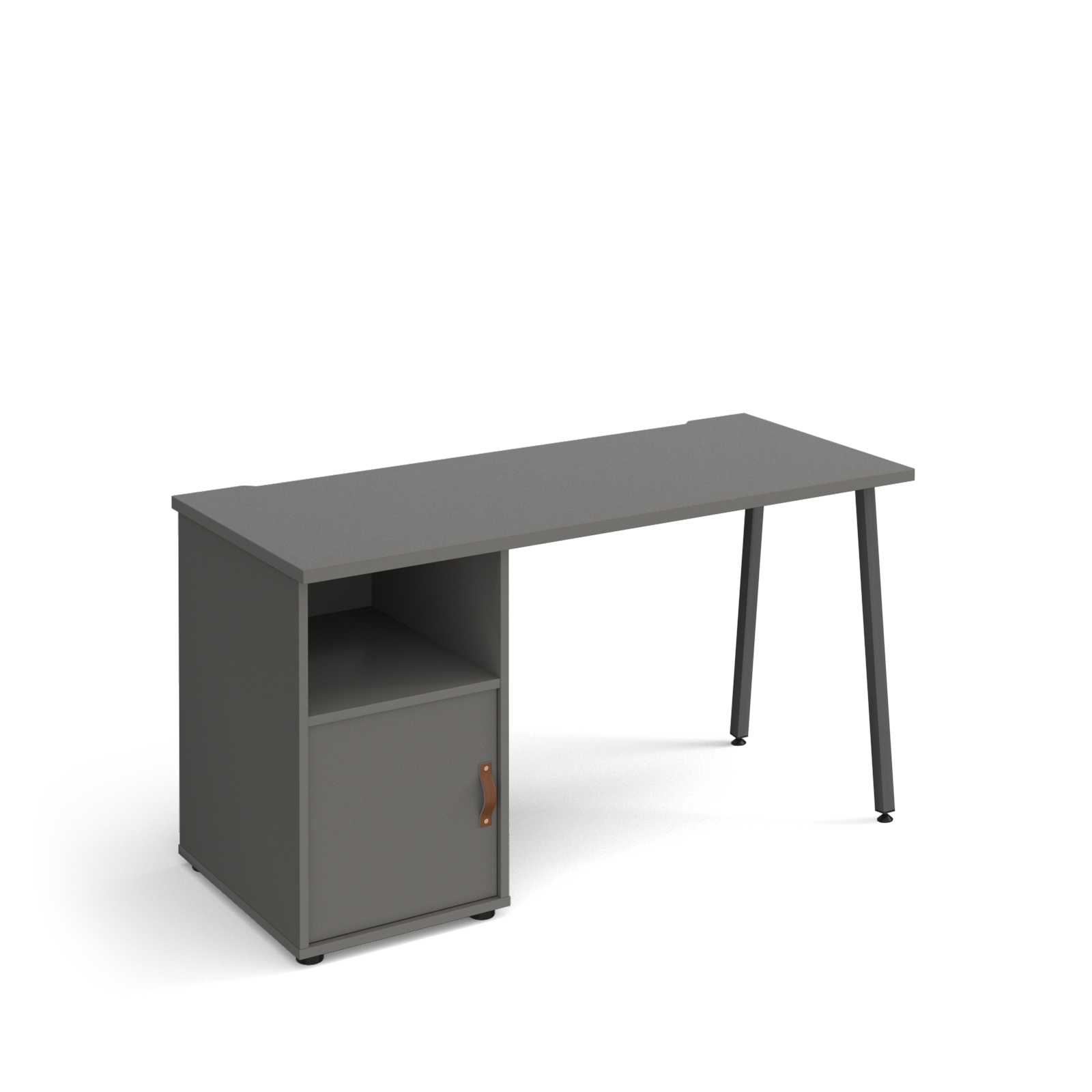 Picture of Sparta straight desk 1400mm x 600mm with A-frame leg and support pedestal with cupboard door - charcoal frame, grey finish with grey door
